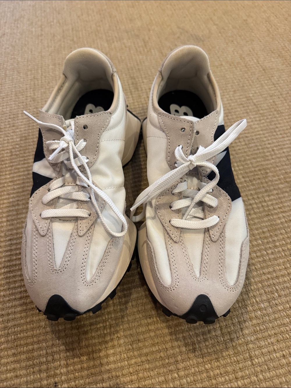 New Balance 327 Beige, White & Black Retro Trail Sneakers